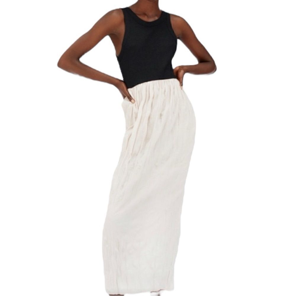 Zara Black Cream Maxi Dress Combination Medium